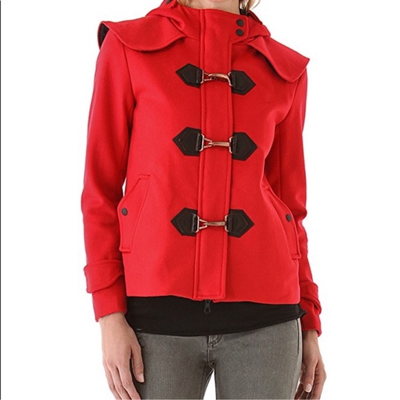 Rag & Bone Red Cropped Duffel Coat Wool New Woman's M - Picture 1 of 3